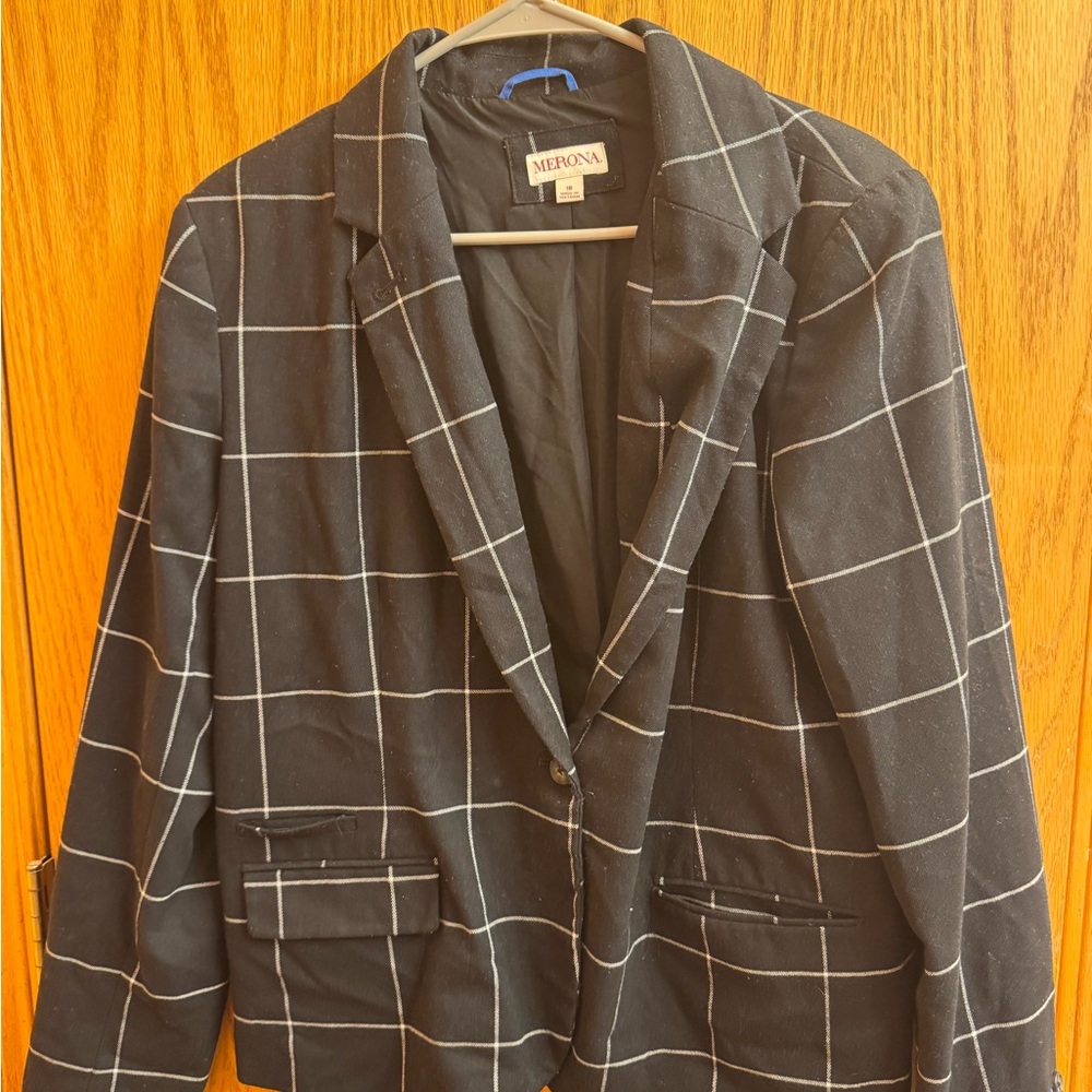 Merona Black and White Checkered Jacket Women’s Sz 18